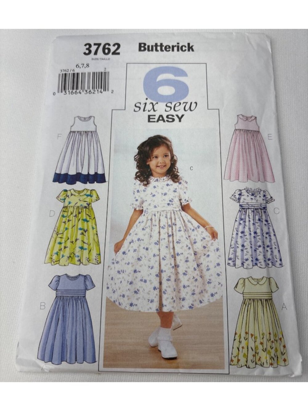 Butterick 3762 Girls 6-8 Sewing Pattern Six Dress Easy DIY